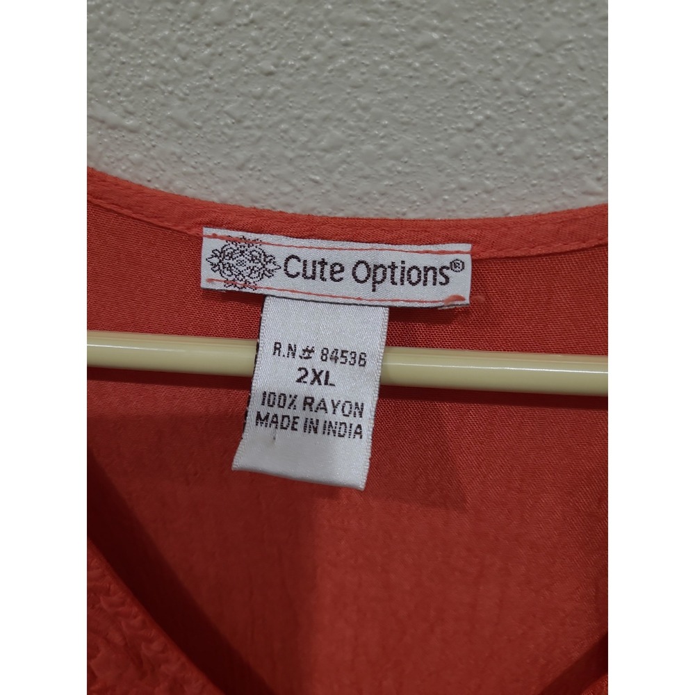 Cute Options Women SZ 2XL Orange Embroidered Tunic top boho vacation flowy - Picture 3 of 8
